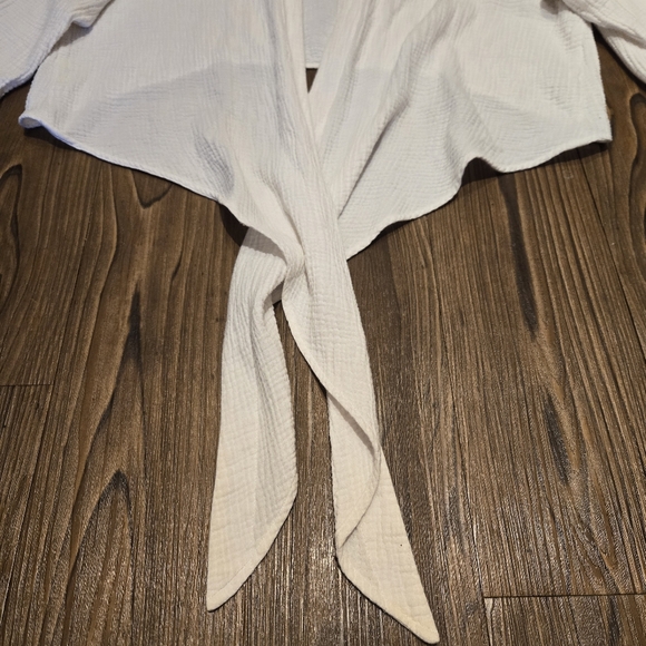 Comfy USA White Gauze Top Crepe Tie Front Blouse Vacation Beach Cotton Casual L - Picture 9 of 16